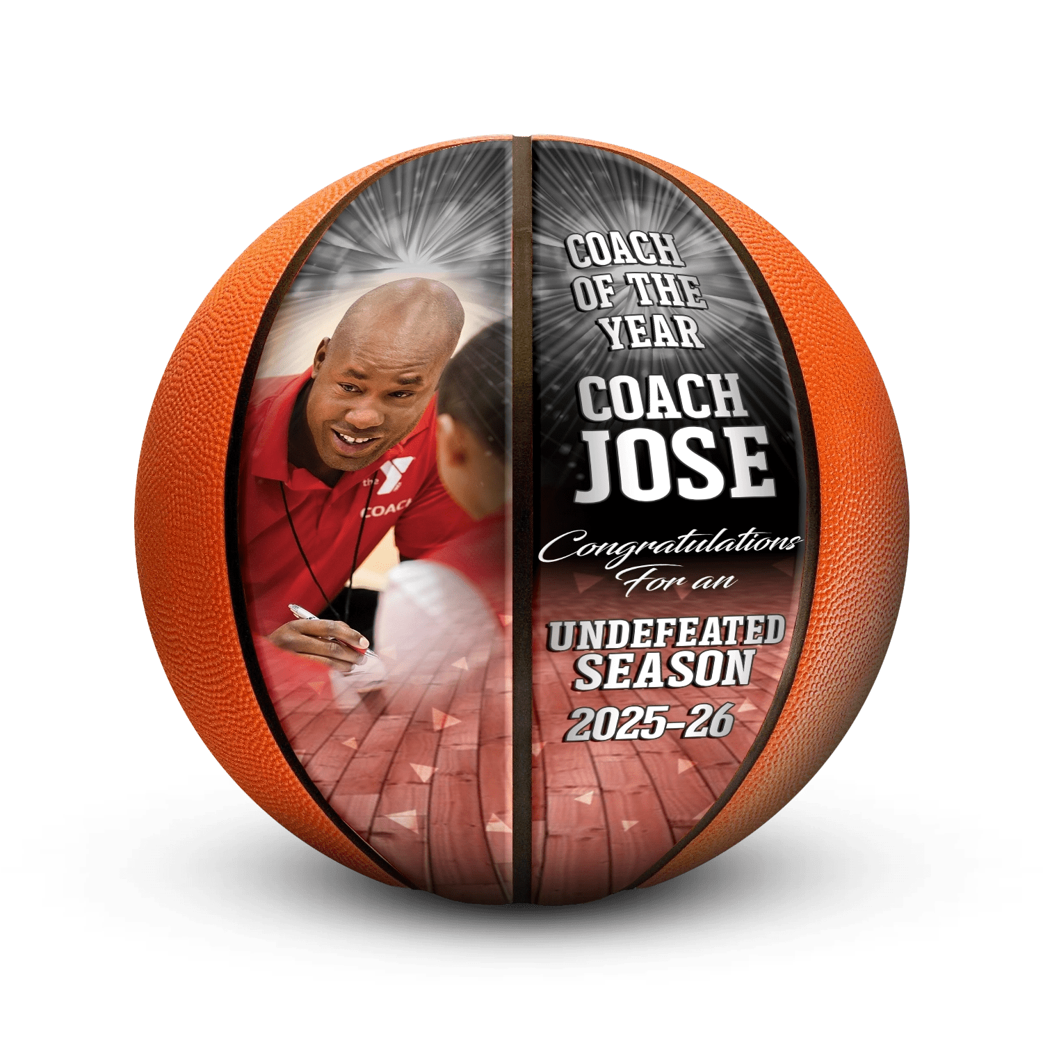 Custom coach gift basketball - Horizontal - 4 Panel - Thunderstorm