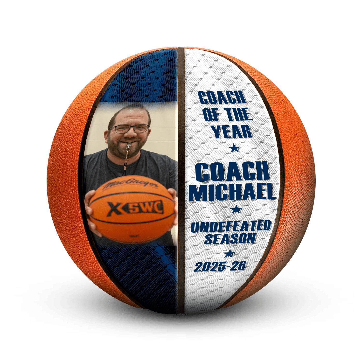 Custom coach gift basketball - Horizontal - 4 Panel - Full Court