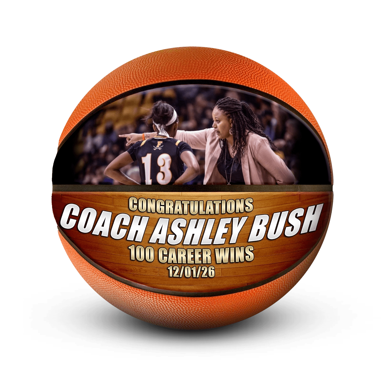 Custom coach gift mini basketball - Horizontal - 2 Panel - Playmaker