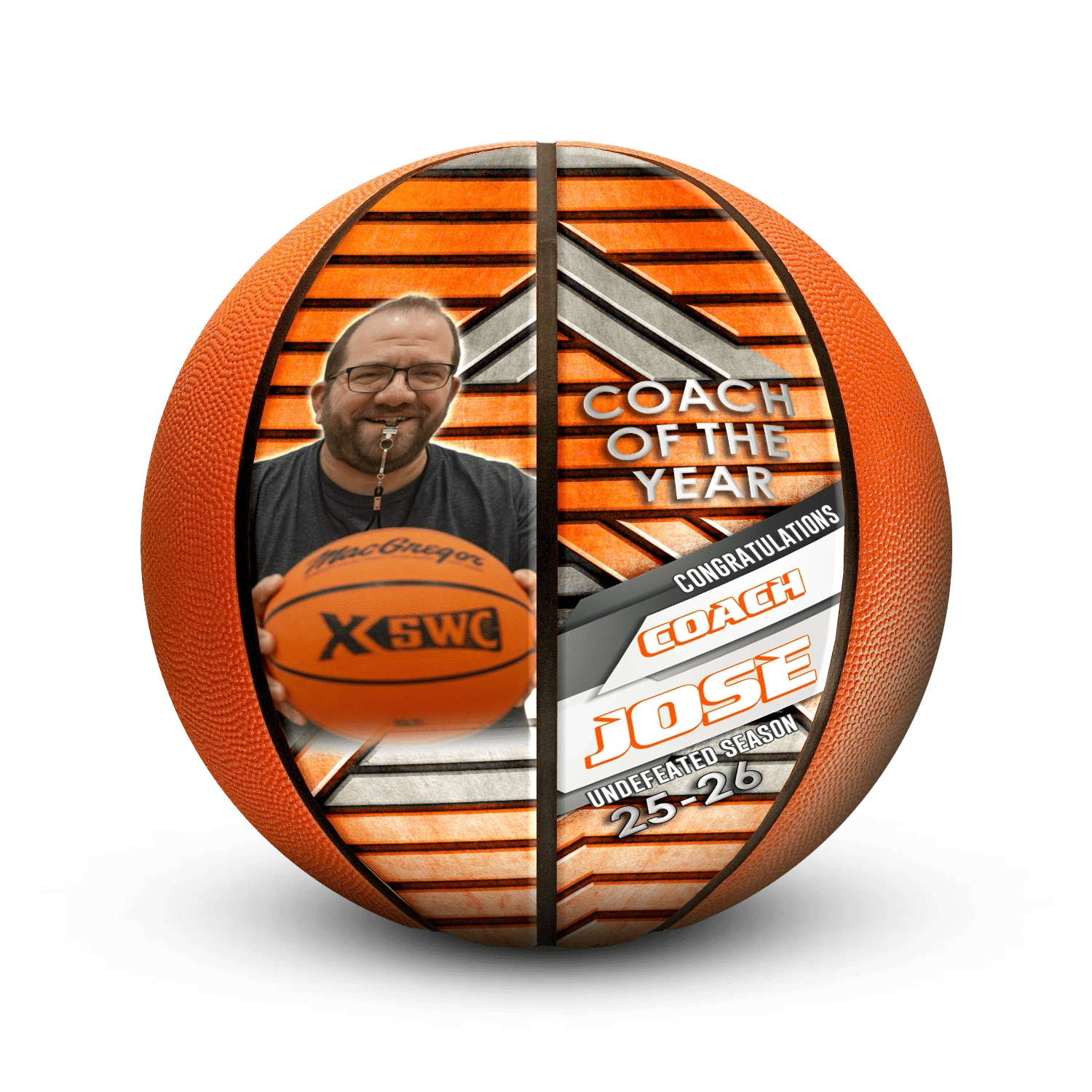 Custom coach gift mini basketball - Horizontal - 4 Panel - Earthquake