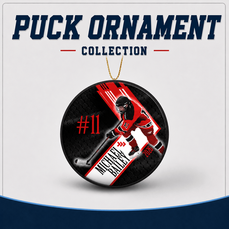 Custom photo hockey puck ornaments