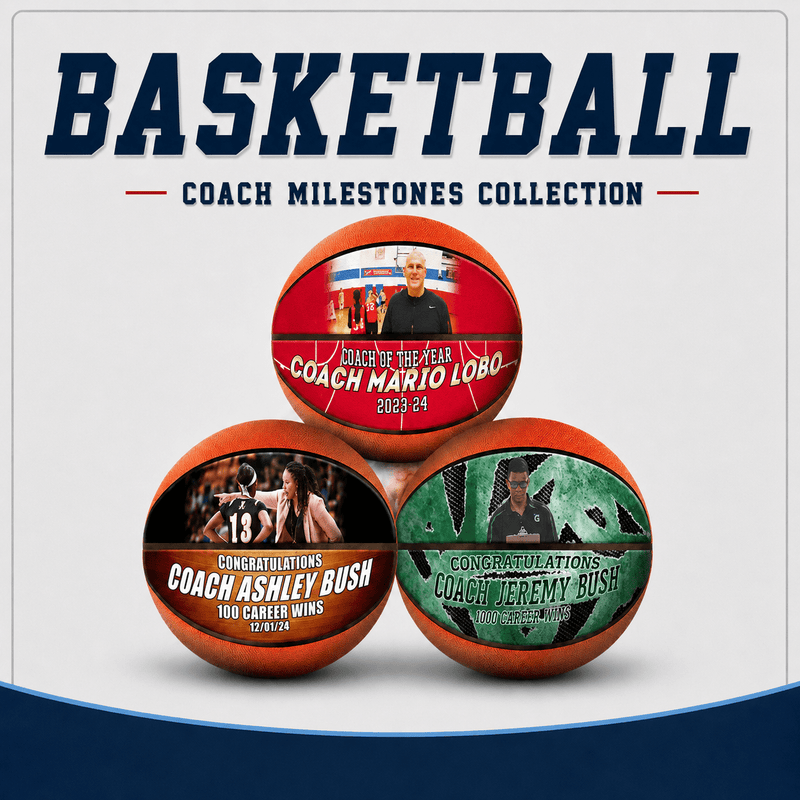 Custom Coach Milestone Basketball – For First Wins, 100 Wins & Beyond