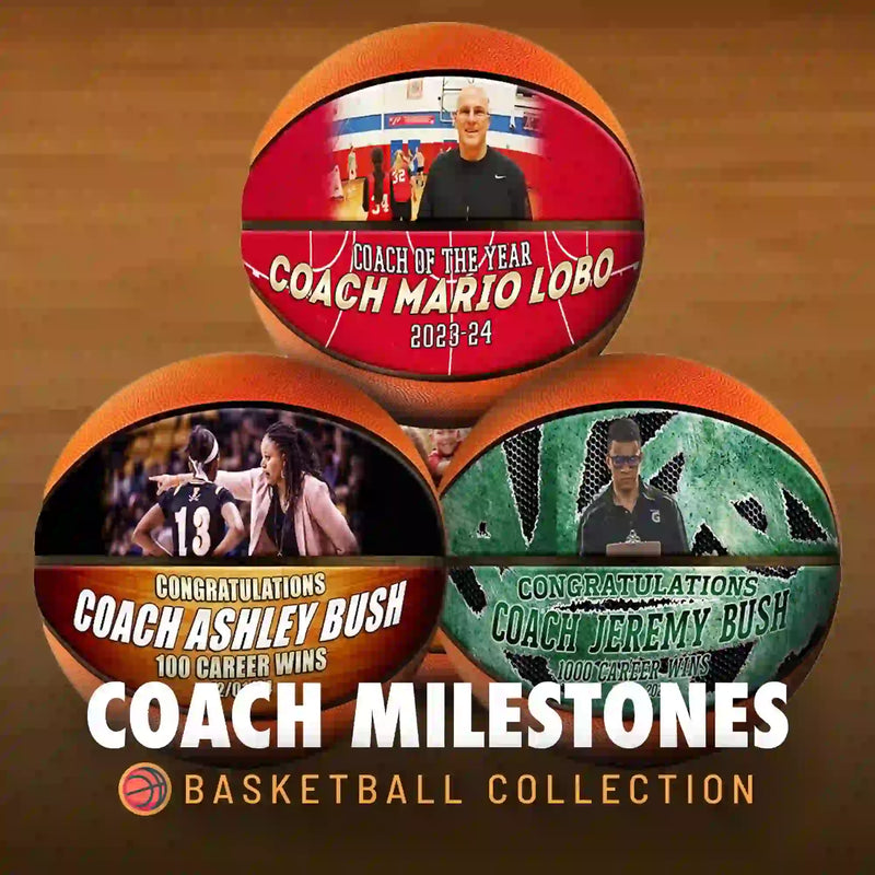 Custom Coach Milestone Basketball – For First Wins, 100 Wins & Beyond
