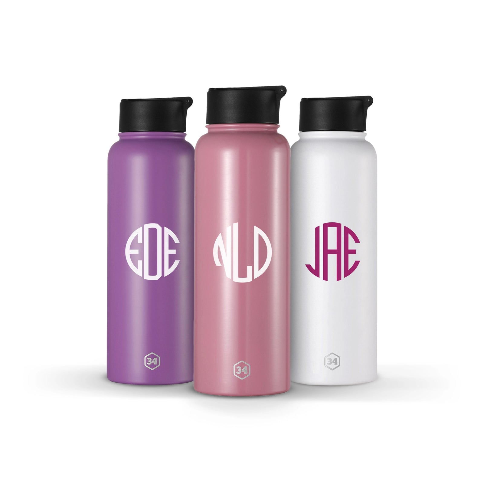 Custom monogram water bottle - Round Monogram - Navy