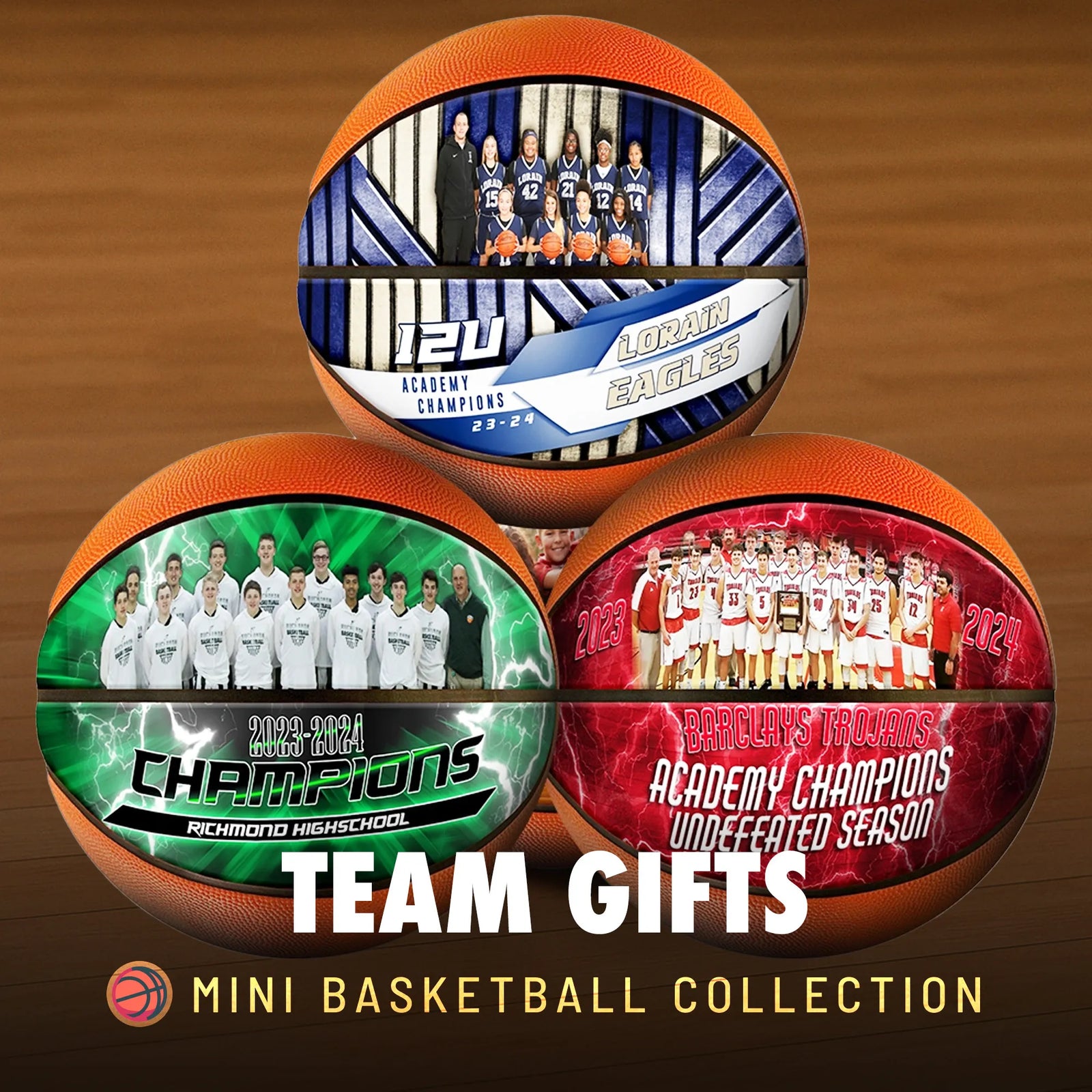 Custom team mini basketball - Horizontal - 2 Panel - Burst