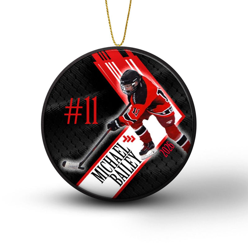 Custom photo hockey puck ornaments