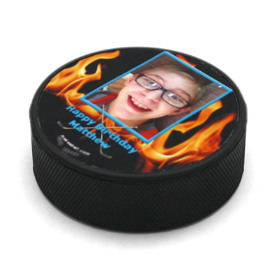 Personal picture perfect hockey puck gift for senior team
