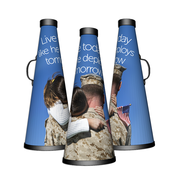 Personal cheerleading megaphones idea to honor our military