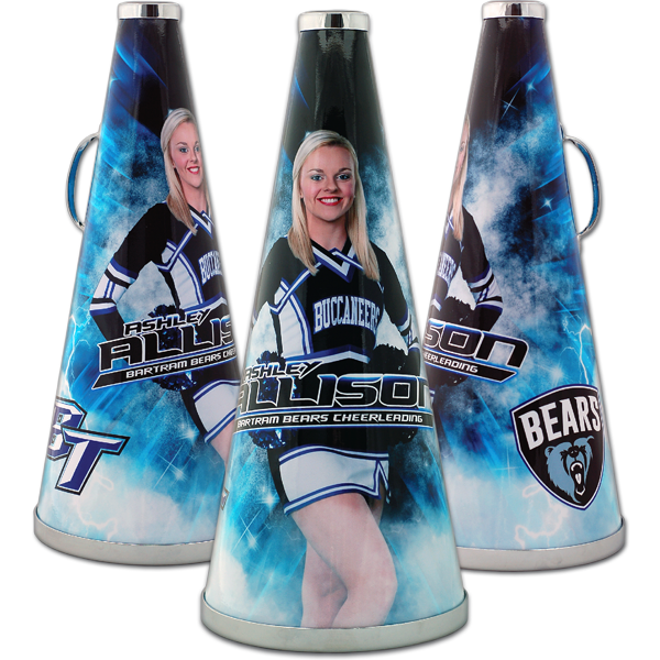 Personalised sports ball cheerleading megaphone by adding a pictures for team players
