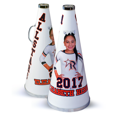Personal best photo cheerleading megaphone corporate promotion giveaway athlete